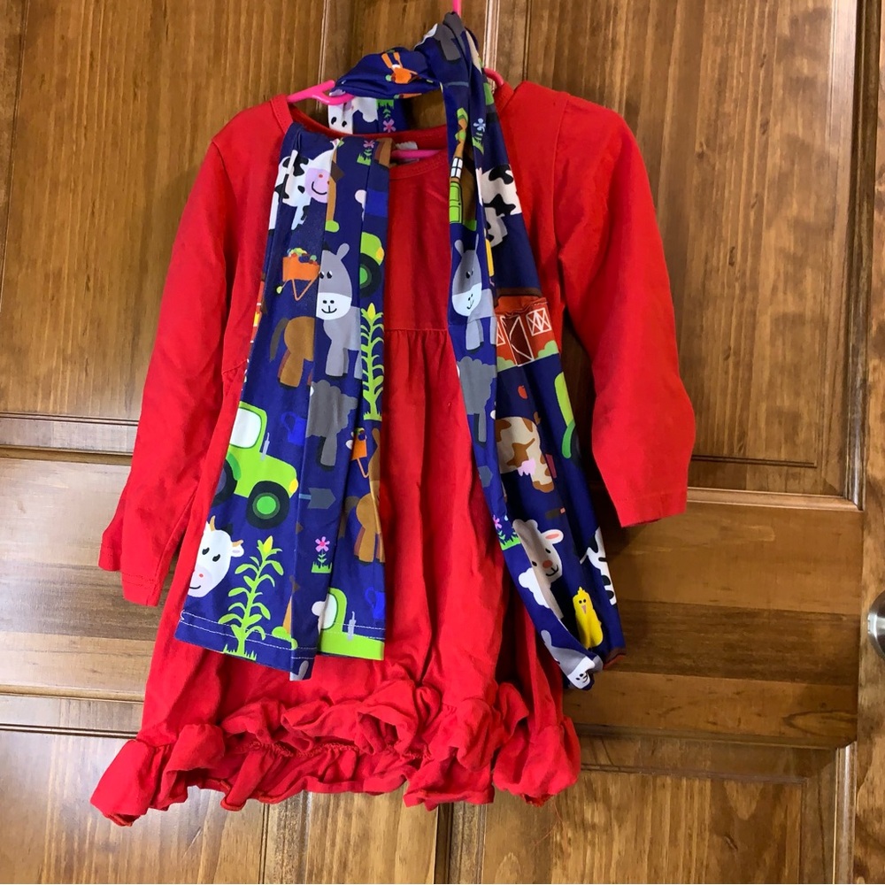 Girls XXL (approx size 7) barnyard farm animals 3 piece set with scarf
